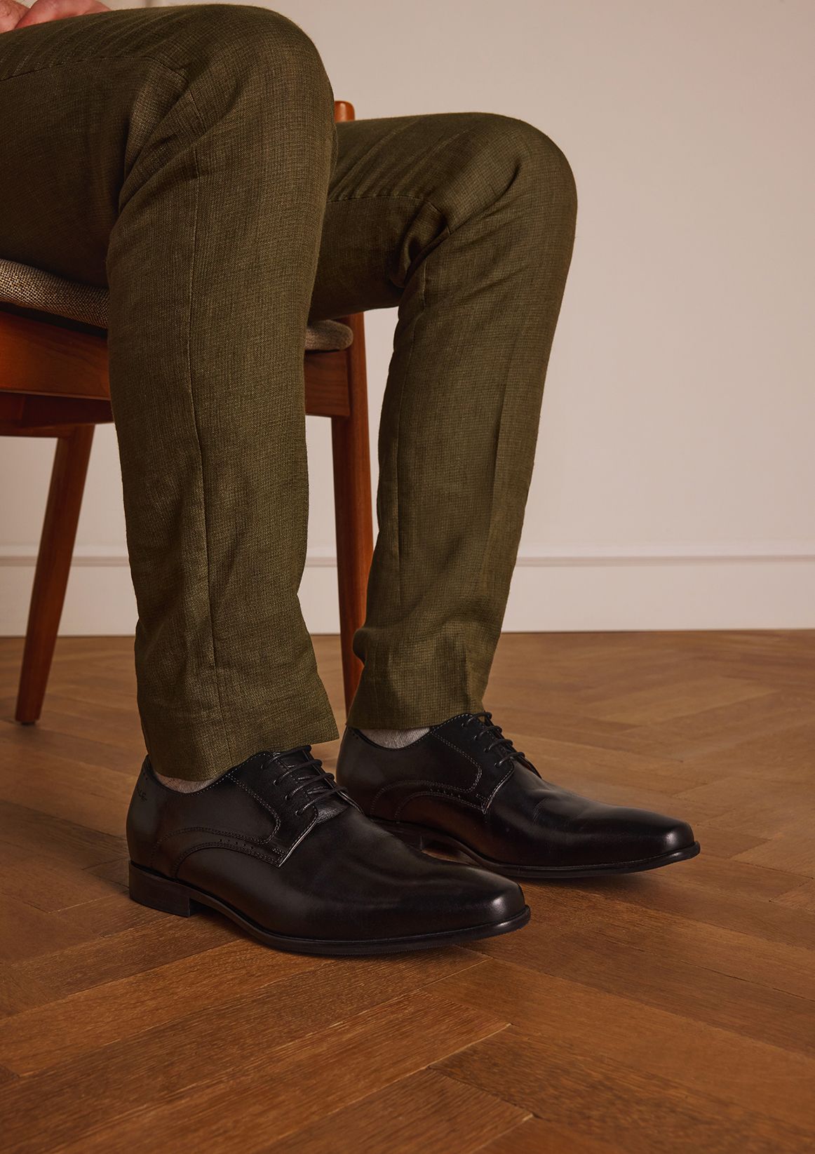 Zwarte rhodes leren veterschoenen