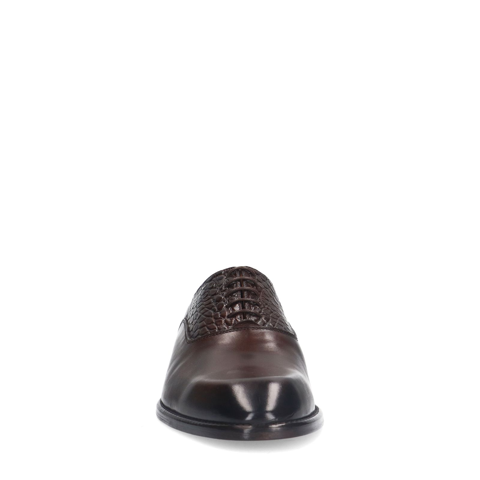 Braune Leder-Schnürschuhe mit Kroko-Details
