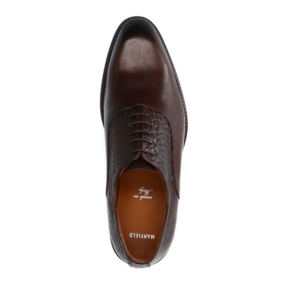 Braune Leder-Schnürschuhe mit Kroko-Details