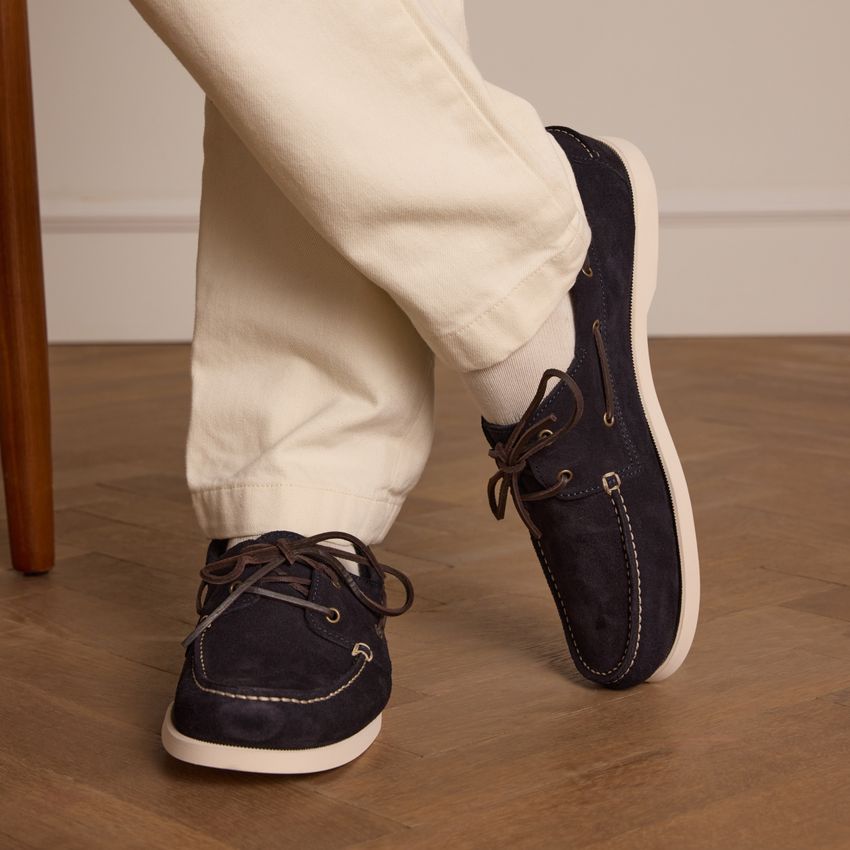 Donkerblauwe suède bootschoenen