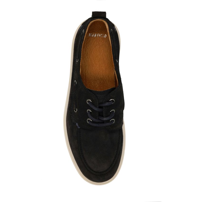 Dunkelblaue Schnürschuhe aus Veloursleder