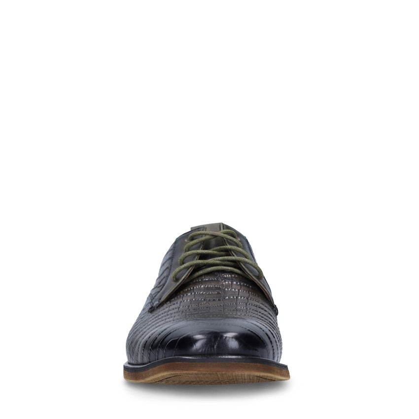 Donkergroene leren croco veterschoenen