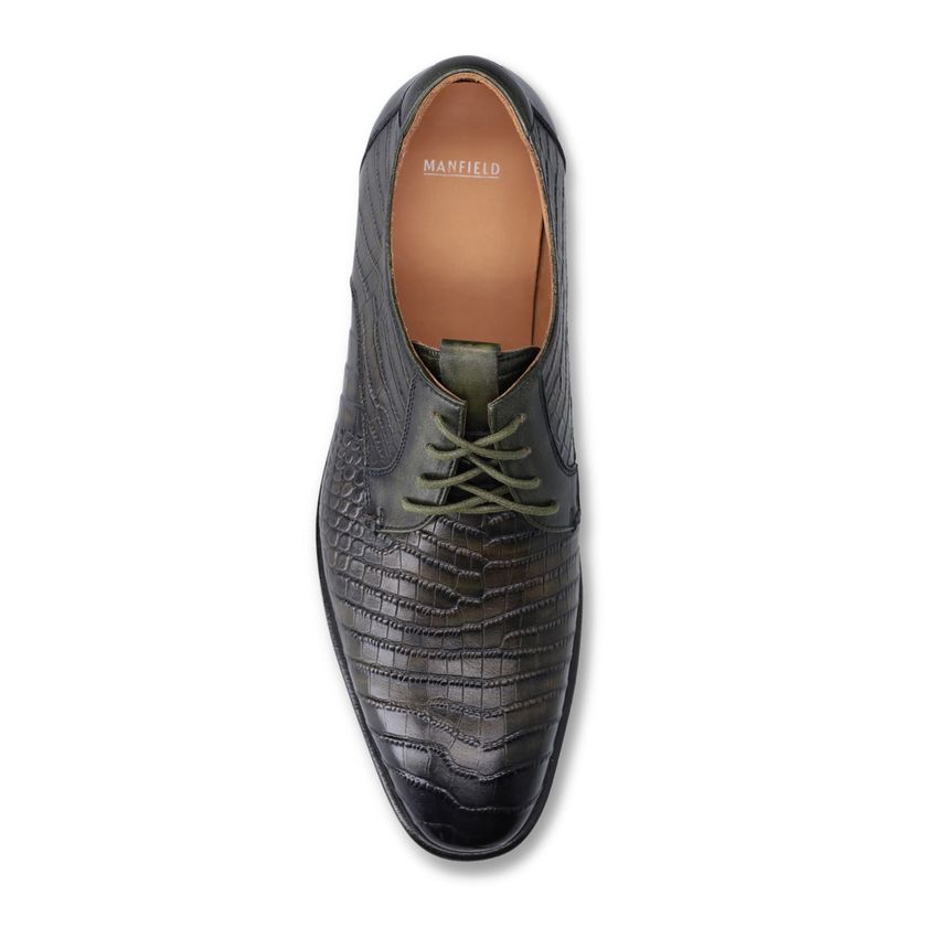 Donkergroene leren croco veterschoenen