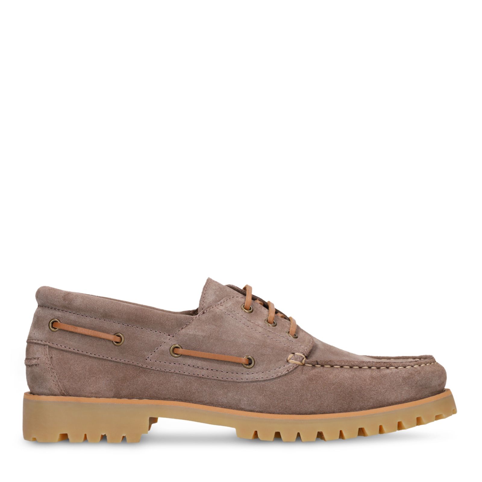Beigefarbene Bootsschuhe aus Veloursleder