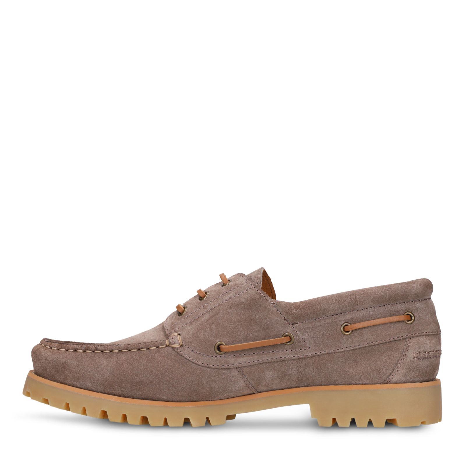 Beigefarbene Bootsschuhe aus Veloursleder