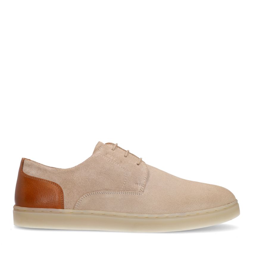 Taupe suède veterschoenen met bruine details
