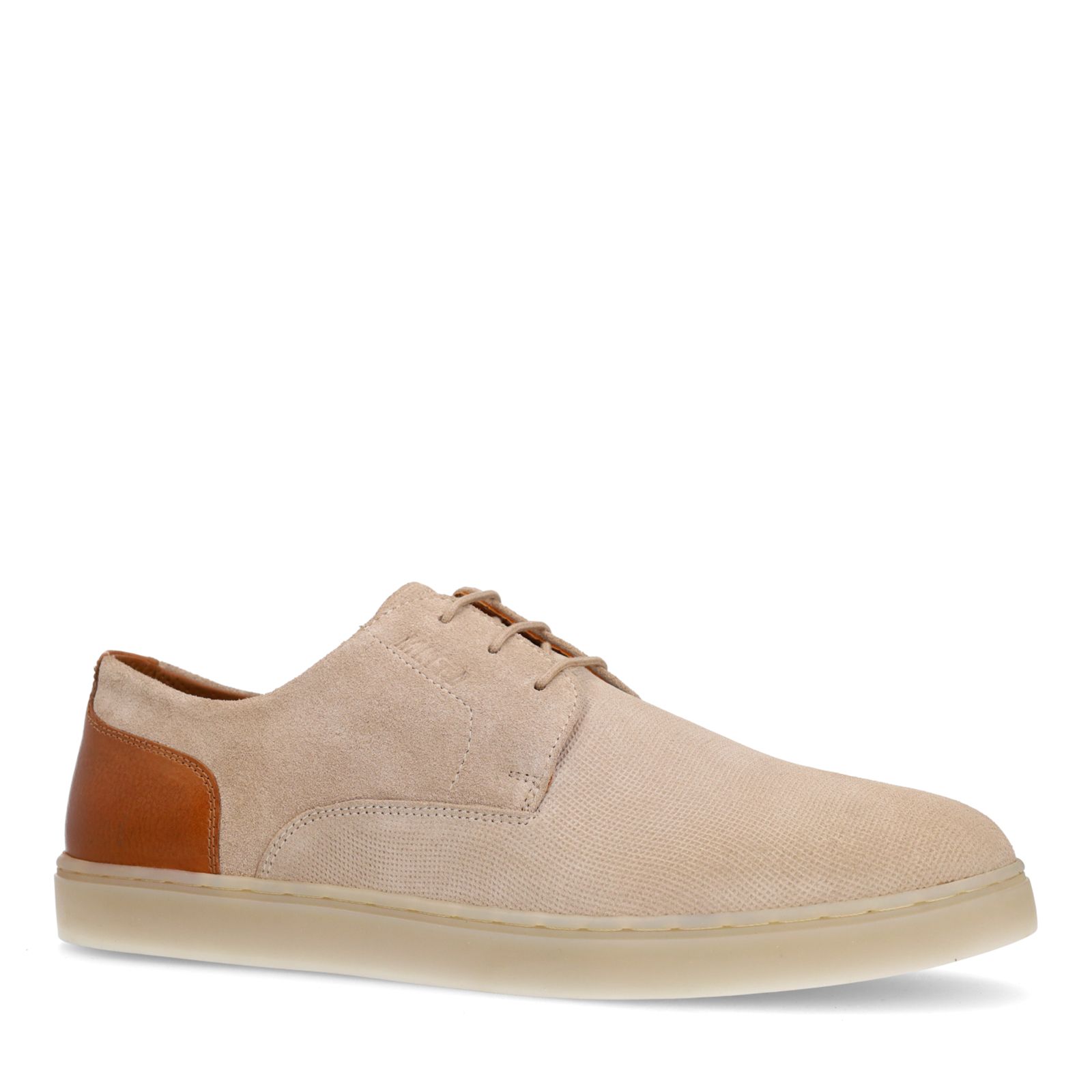 Taupefarbene Nubuk-Sneaker mit braunen Details
