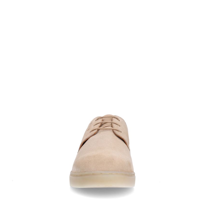 Taupe suède veterschoenen met bruine details