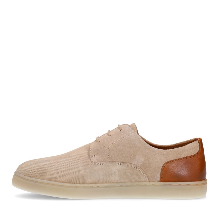 Taupe suède veterschoenen met bruine details