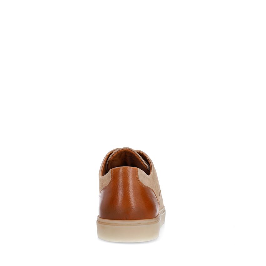 Taupe suède veterschoenen met bruine details
