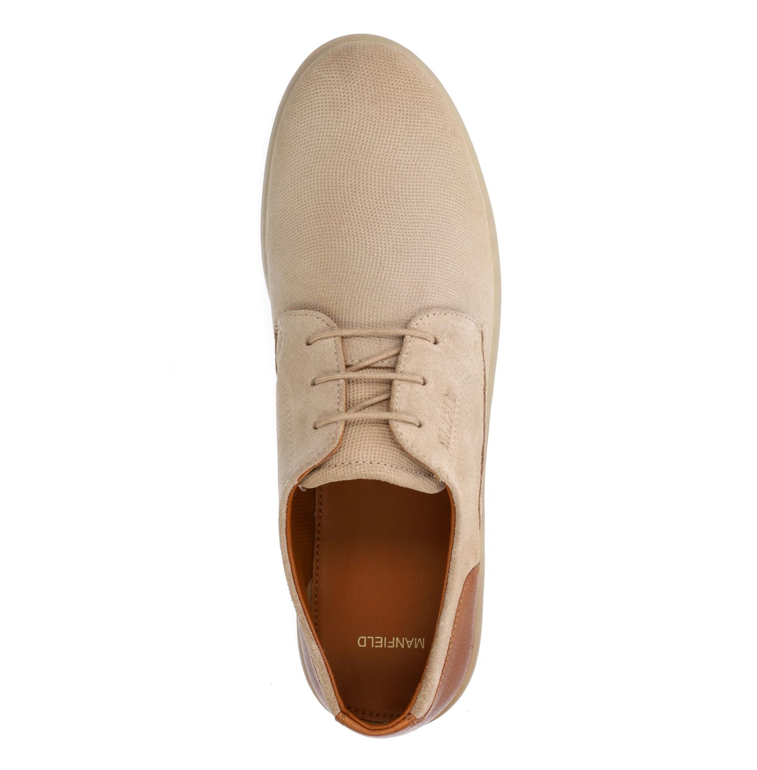 Taupe suède veterschoenen met bruine details