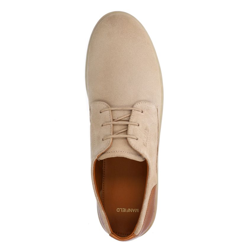 Taupe suède veterschoenen met bruine details