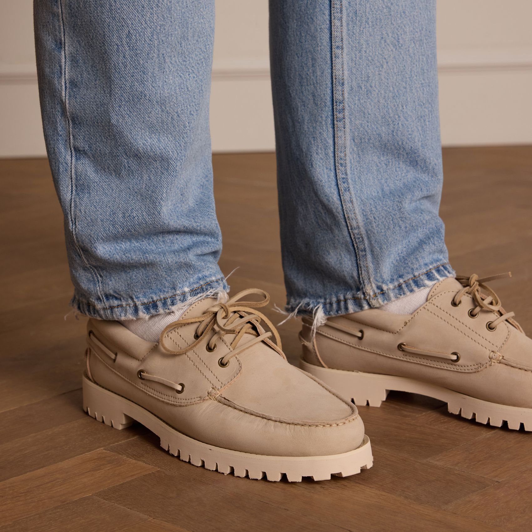 Beige nubuck bootschoenen