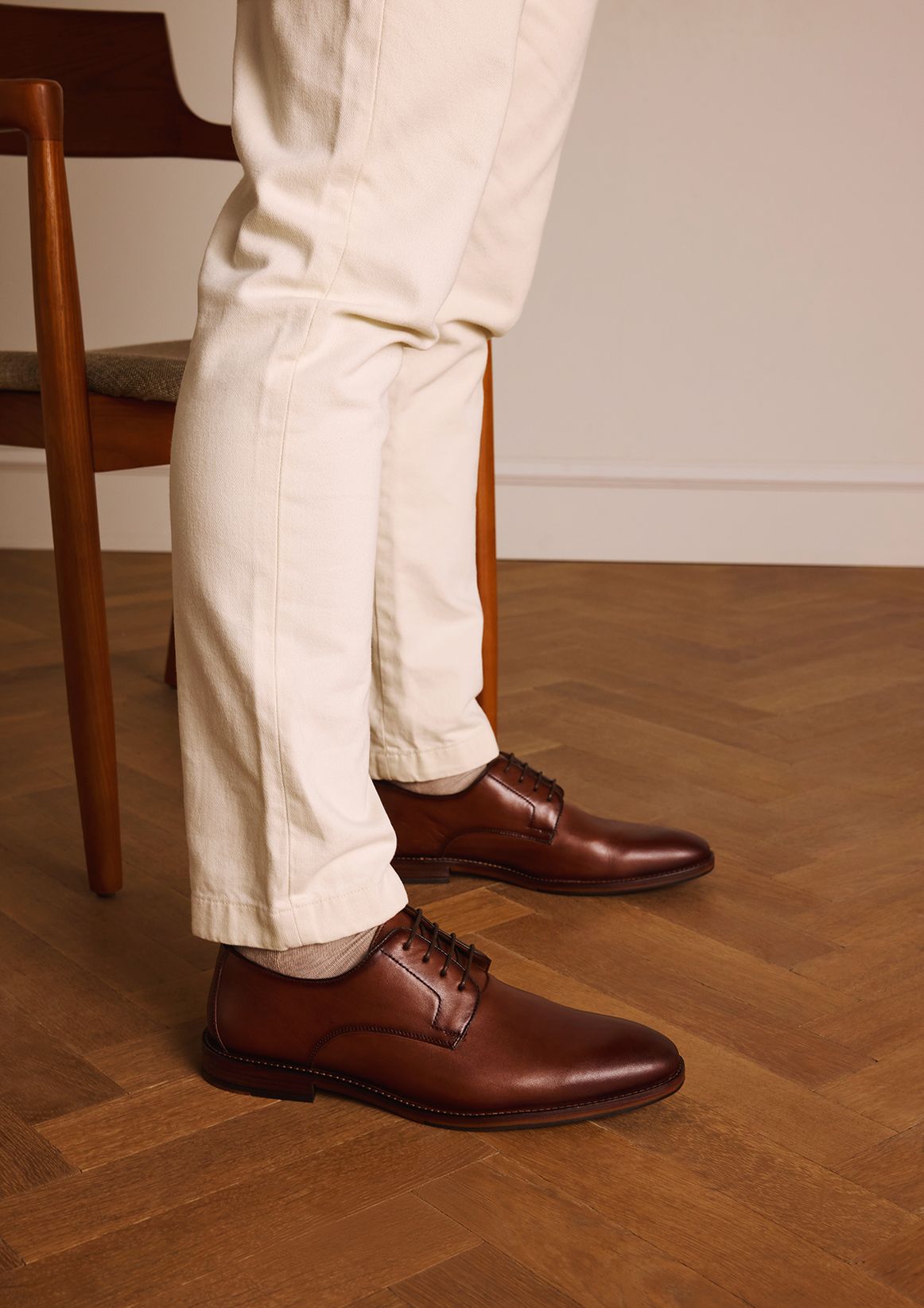 Cognac leren veterschoenen