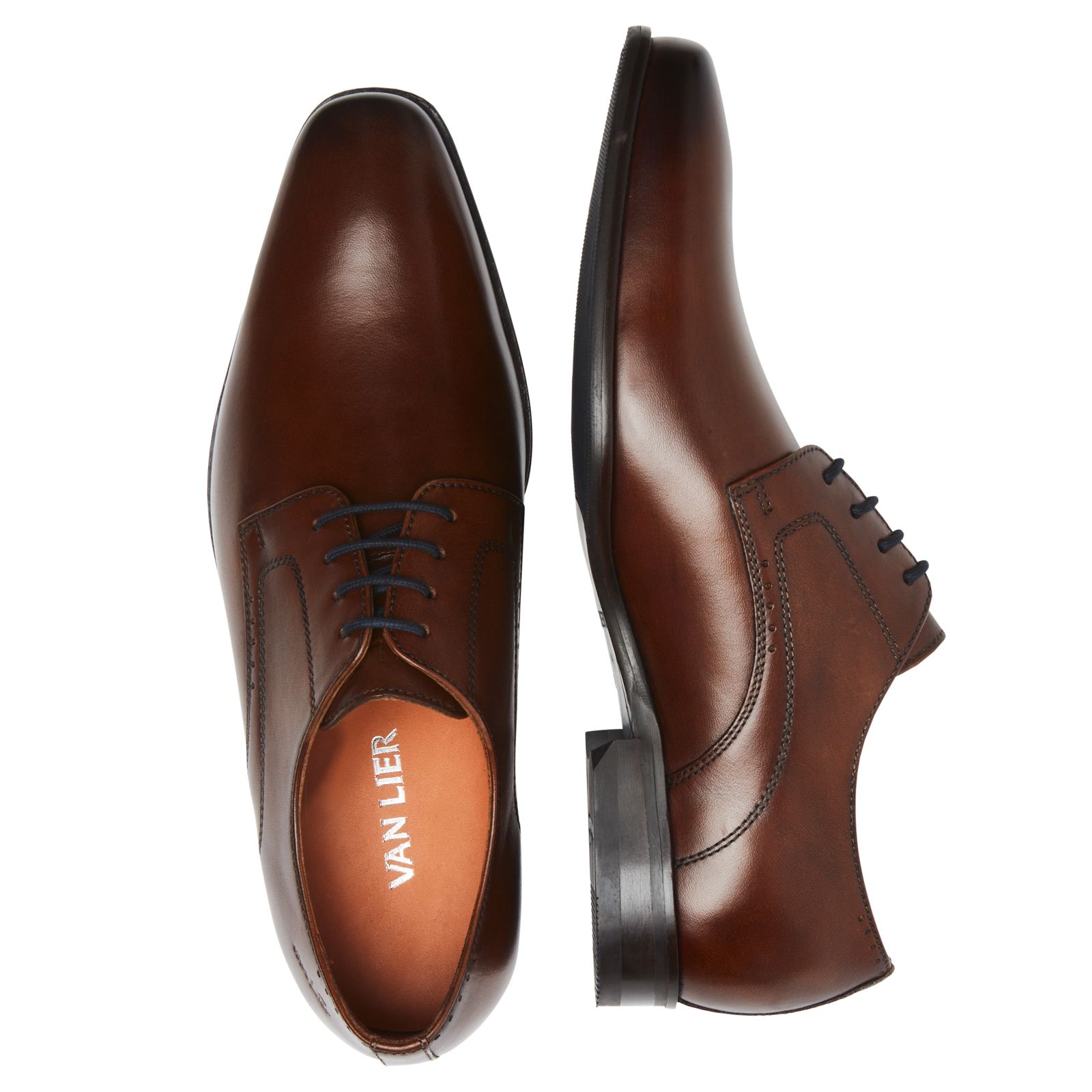Cognac rhodes leren veterschoenen