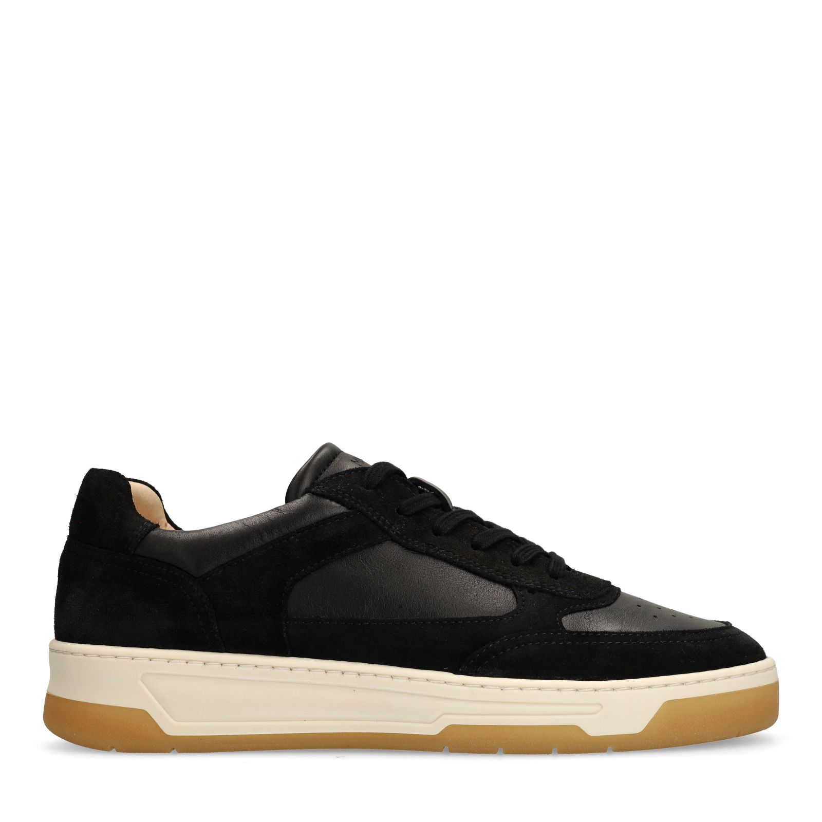 Schwarze Ledersneaker mit Veloursleder-Details