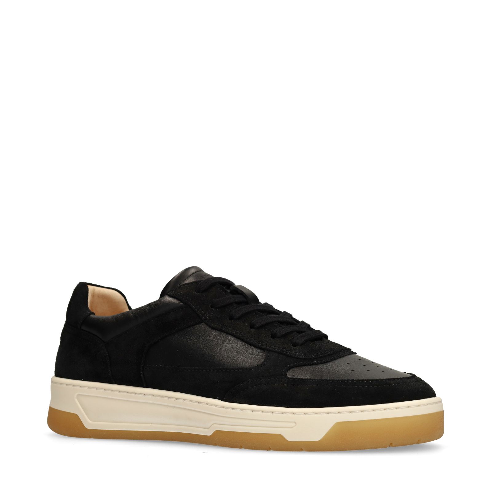 Schwarze Ledersneaker mit Veloursleder-Details
