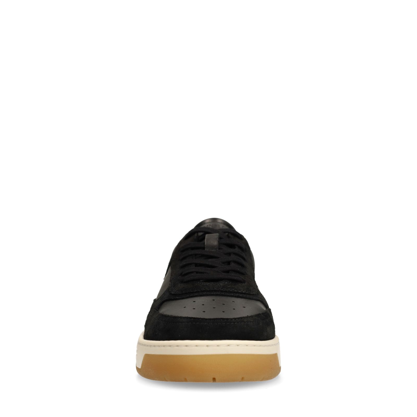Schwarze Ledersneaker mit Veloursleder-Details
