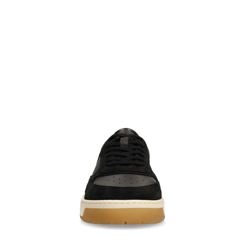 Zwarte leren sneakers met suède details