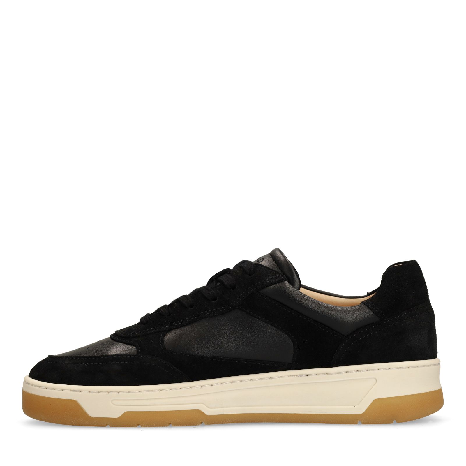 Schwarze Ledersneaker mit Veloursleder-Details