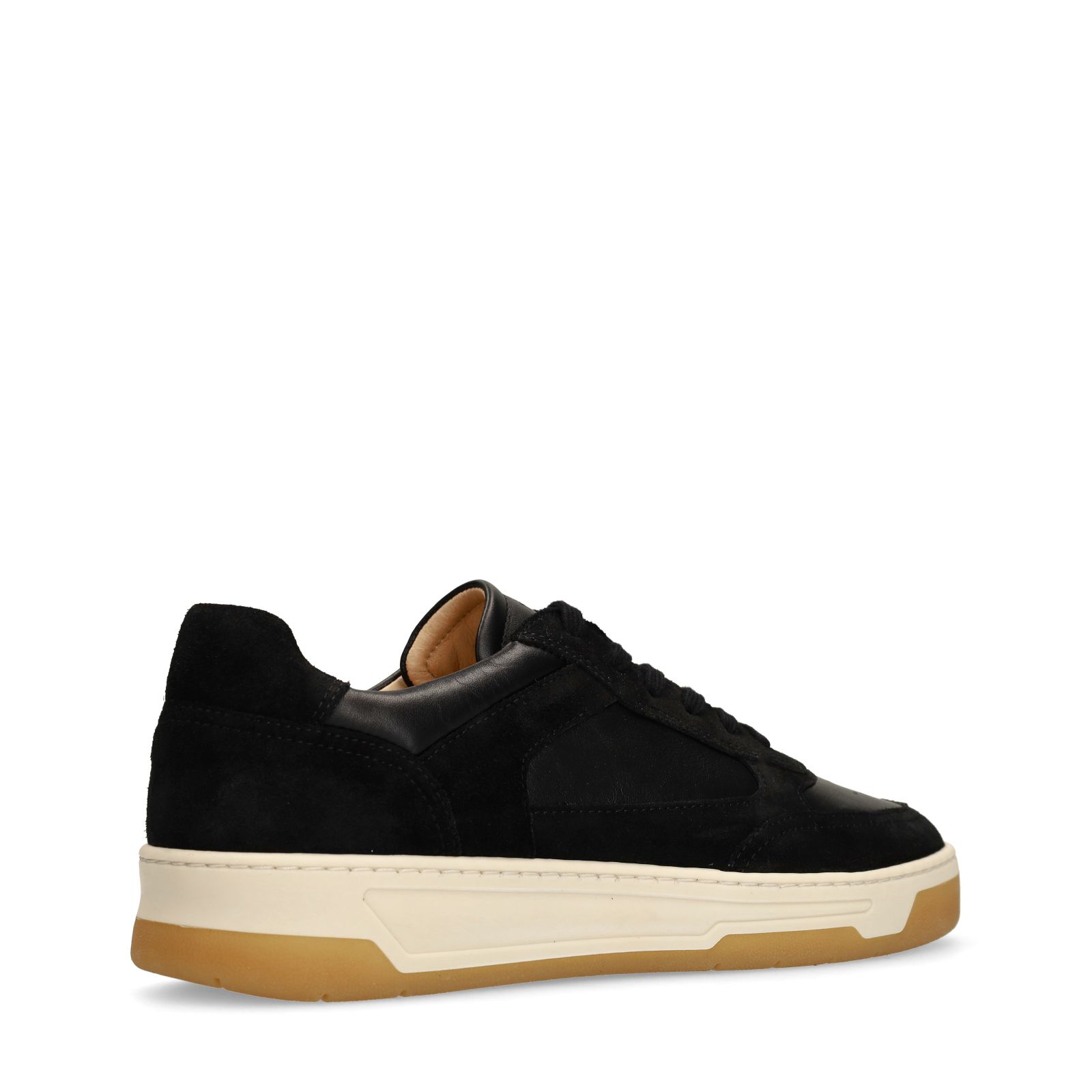 Schwarze Ledersneaker mit Veloursleder-Details