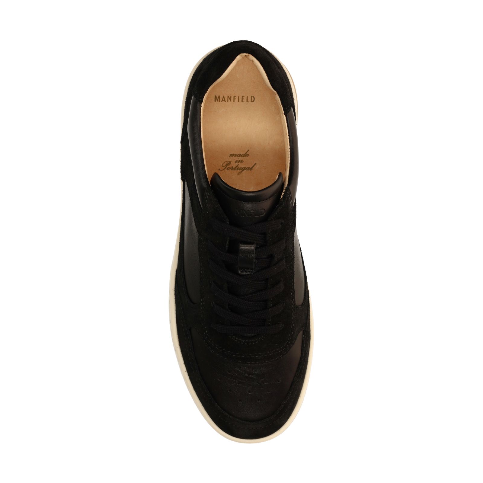 Schwarze Ledersneaker mit Veloursleder-Details