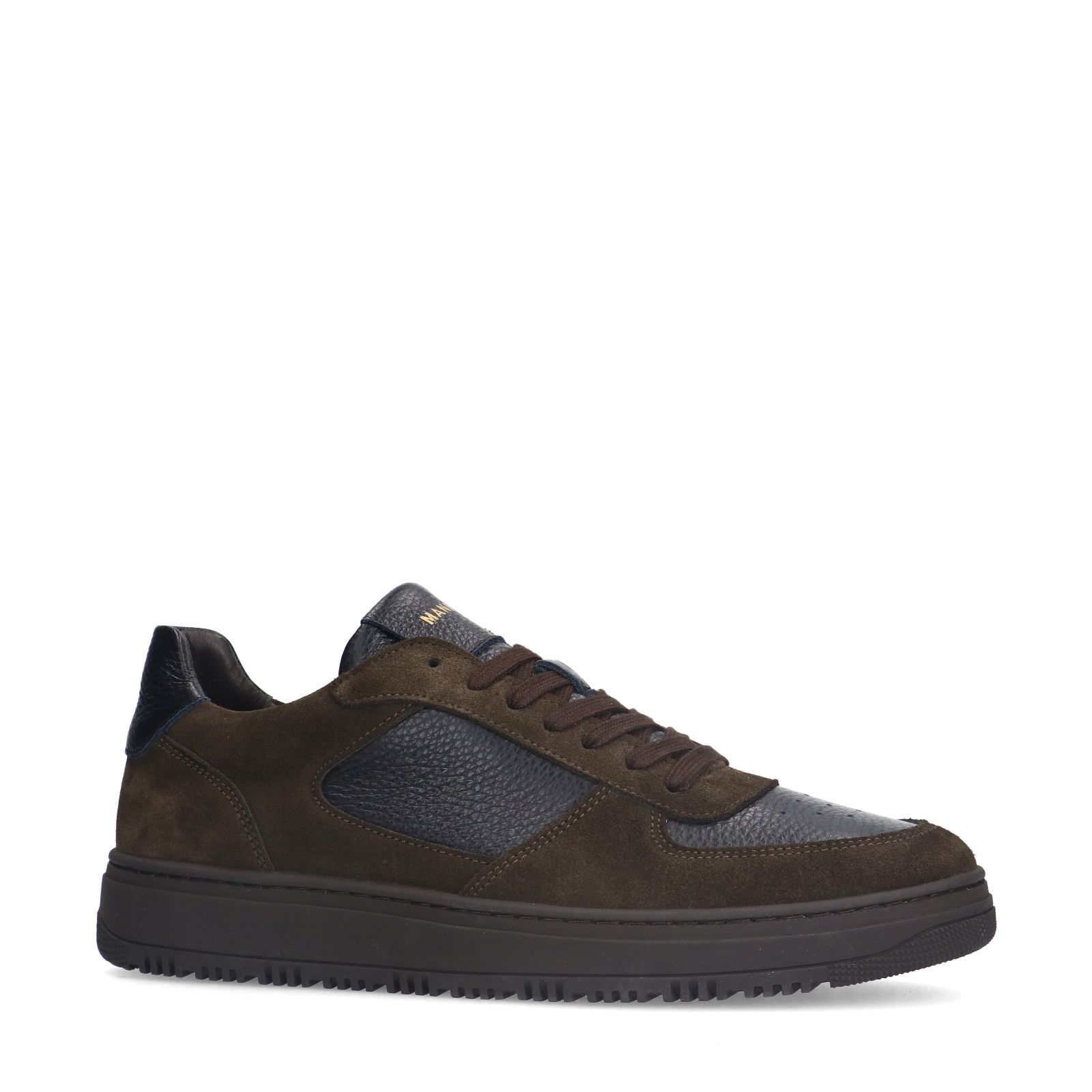 Donkerbruine leren sneakers met suède details