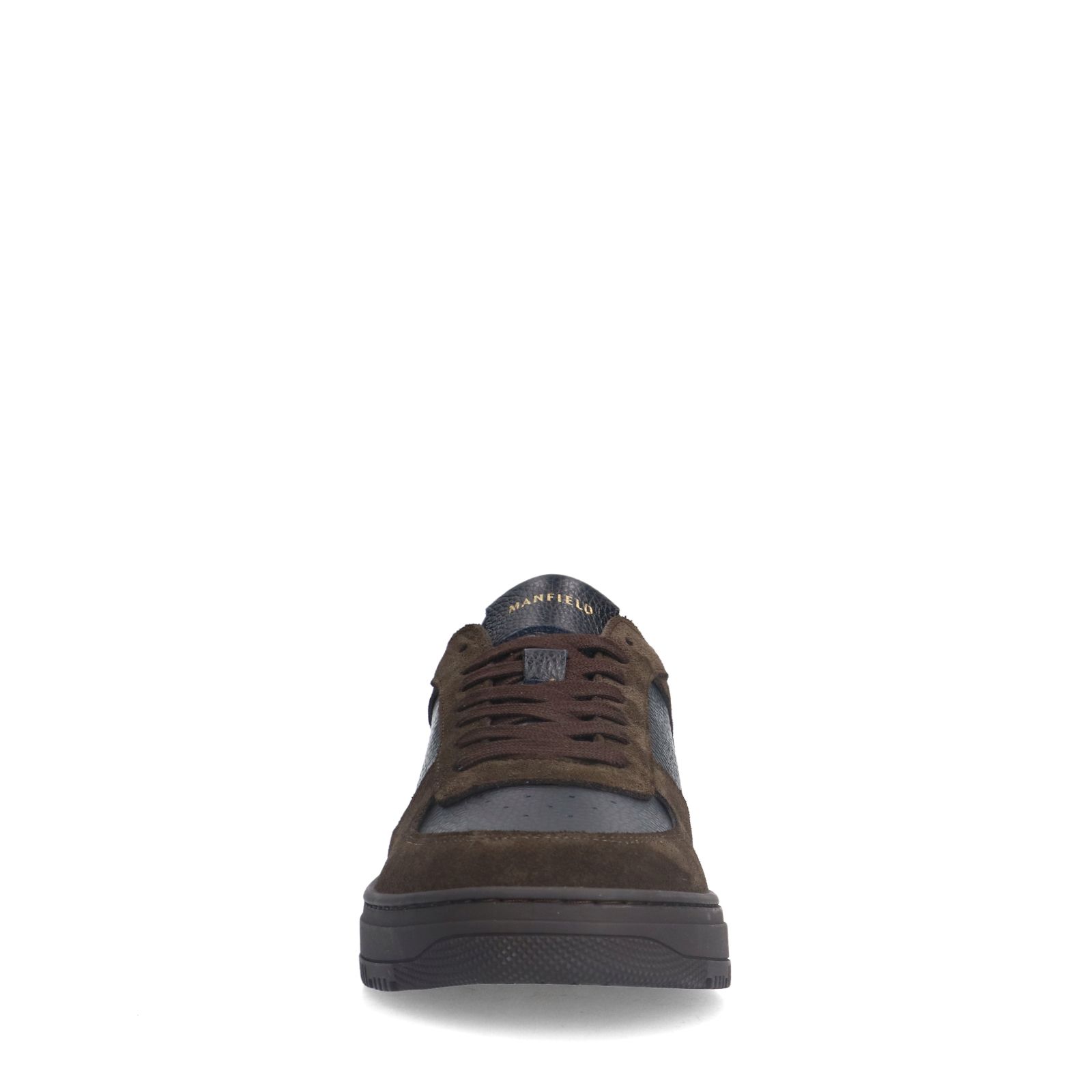 Donkerbruine leren sneakers met suède details