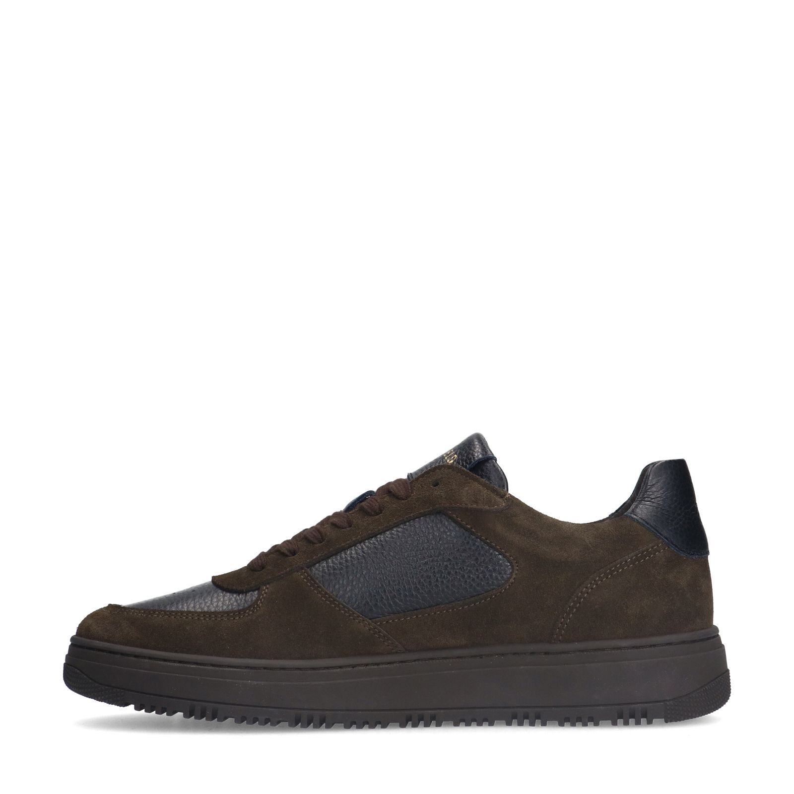 Donkerbruine leren sneakers met suède details