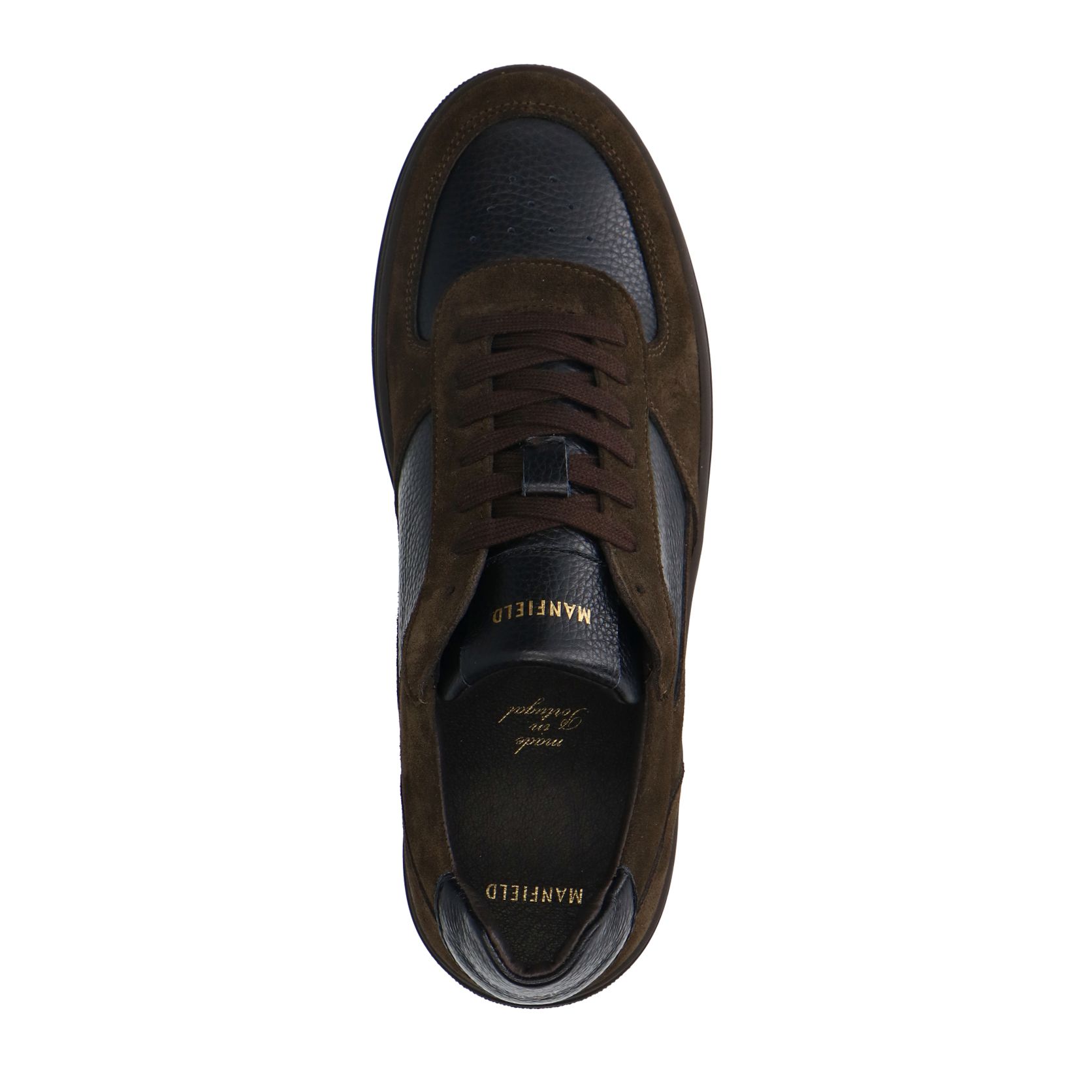 Donkerbruine leren sneakers met suède details