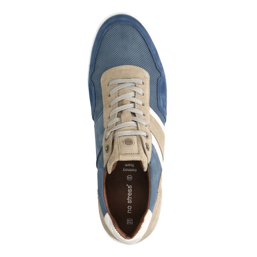 Blaue Nubuk-Sneaker mit beigefarbenen Details