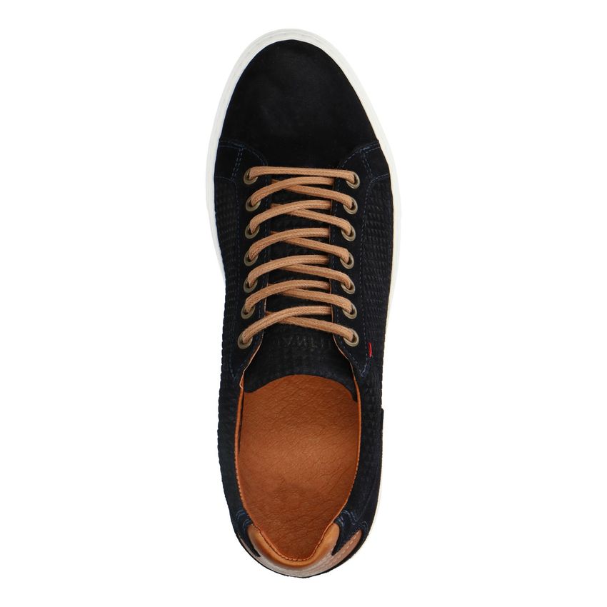 Marineblaue Sneaker mit braunen Details