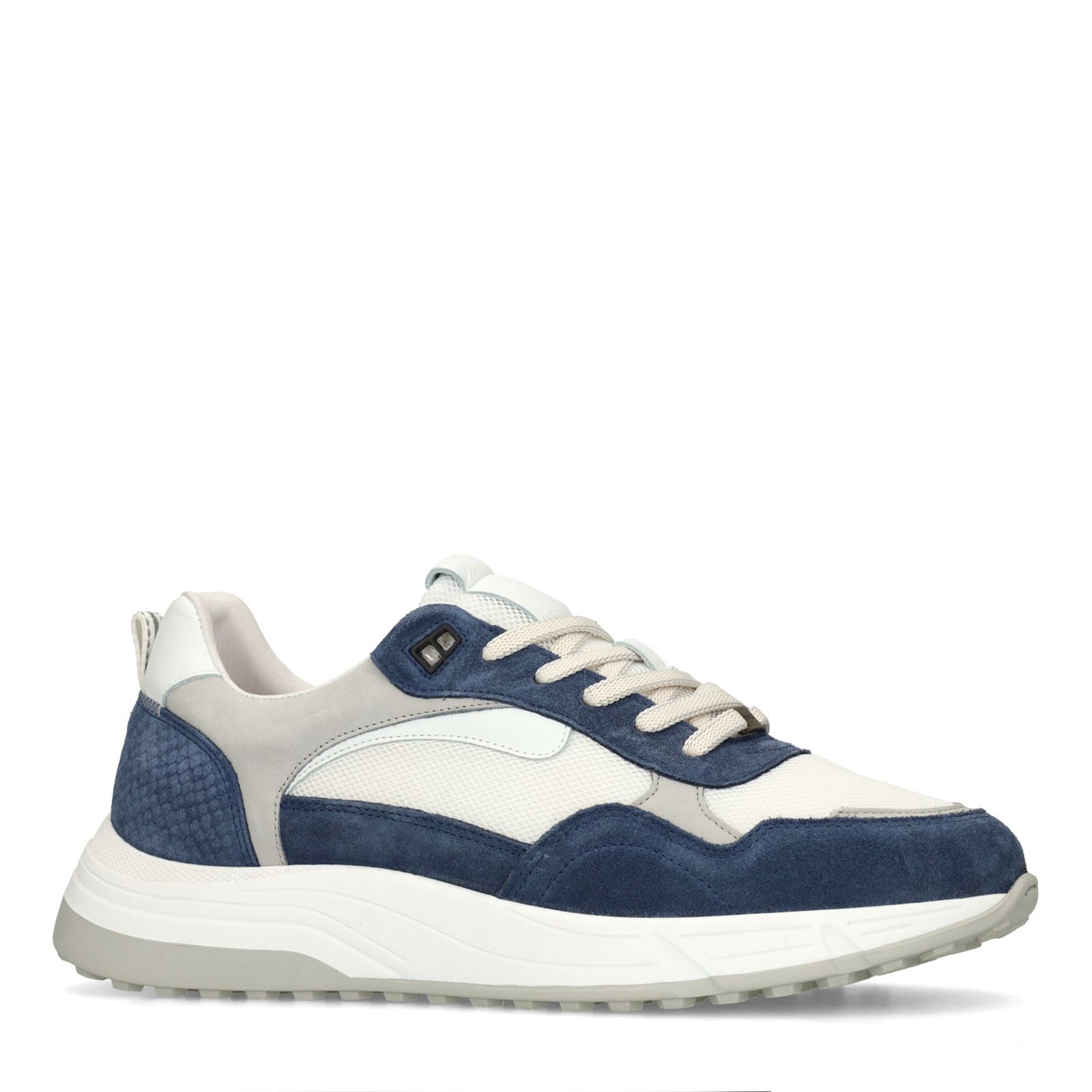 Blaue Veloursleder-Sneaker mit Glattleder-Details