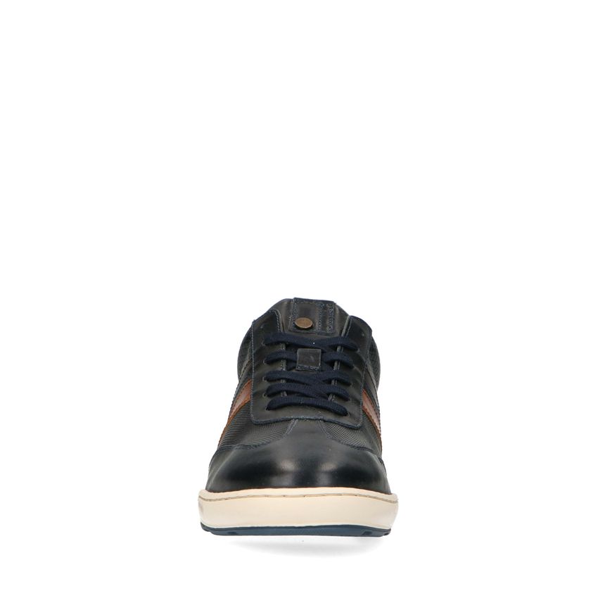 Navy leren sneakers met gestreept detail