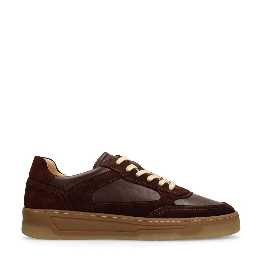 Bordeauxrote Ledersneaker mit Veloursleder-Details
