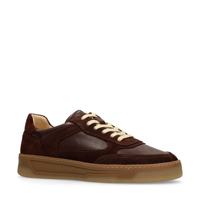 Bordeauxrote Ledersneaker mit Veloursleder-Details