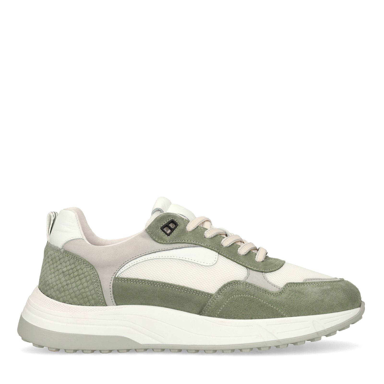Grüne Ledersneaker mit Veloursleder-Details
