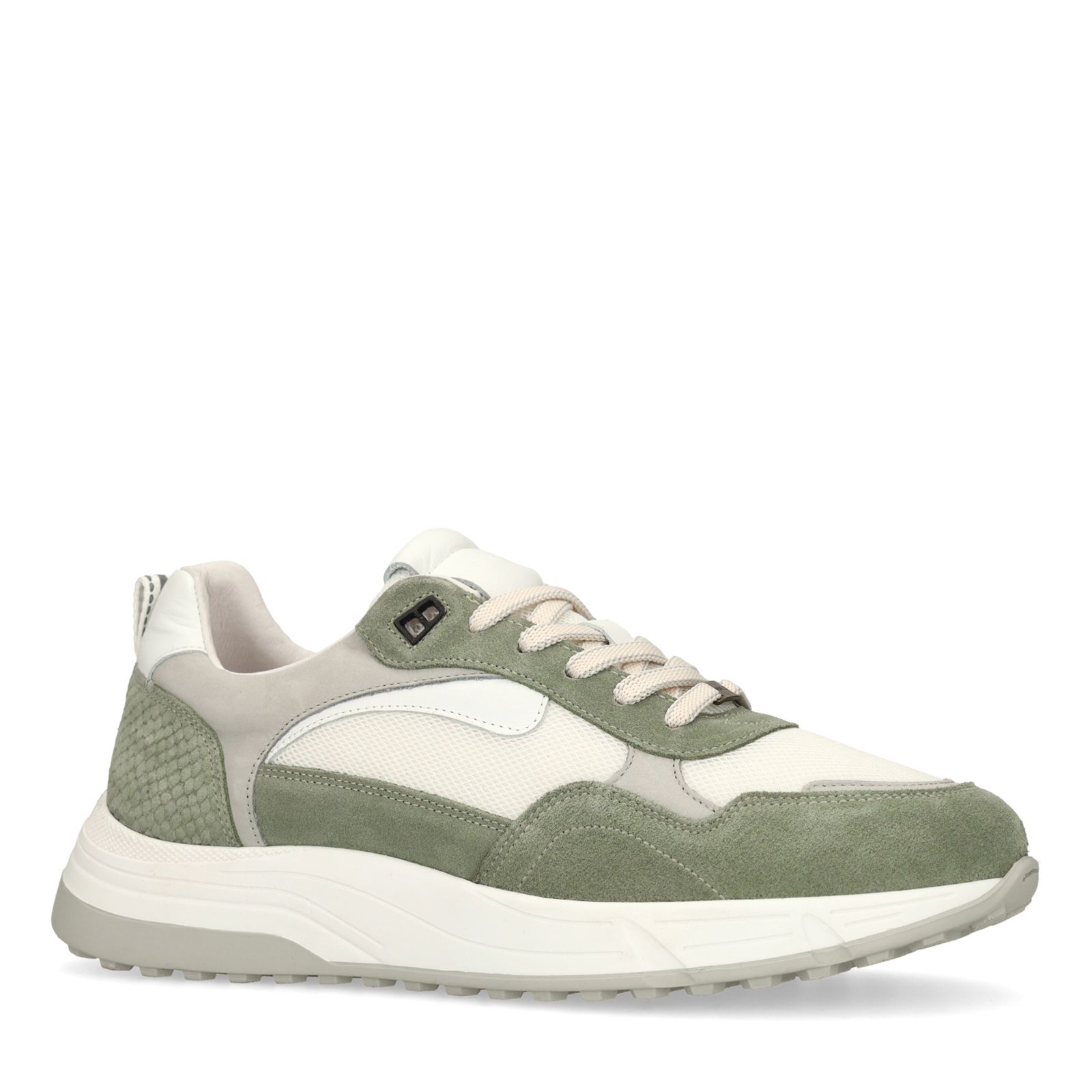Grüne Ledersneaker mit Veloursleder-Details