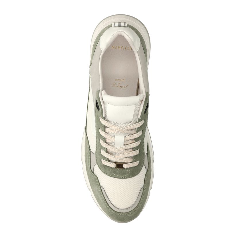 Grüne Ledersneaker mit Veloursleder-Details