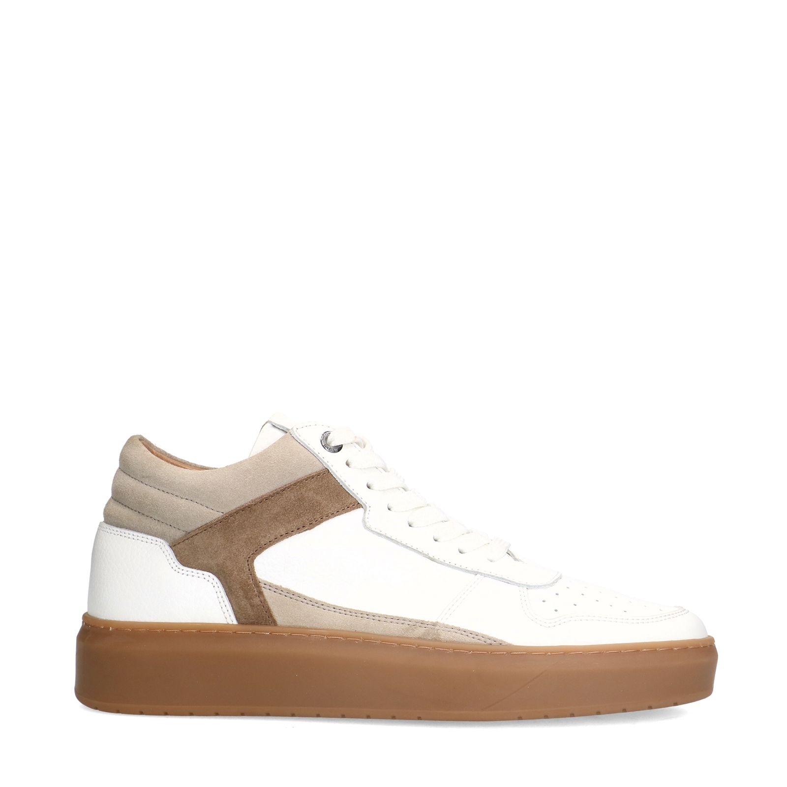 Weiße Ledersneaker mit braunen Veloursleder-Details