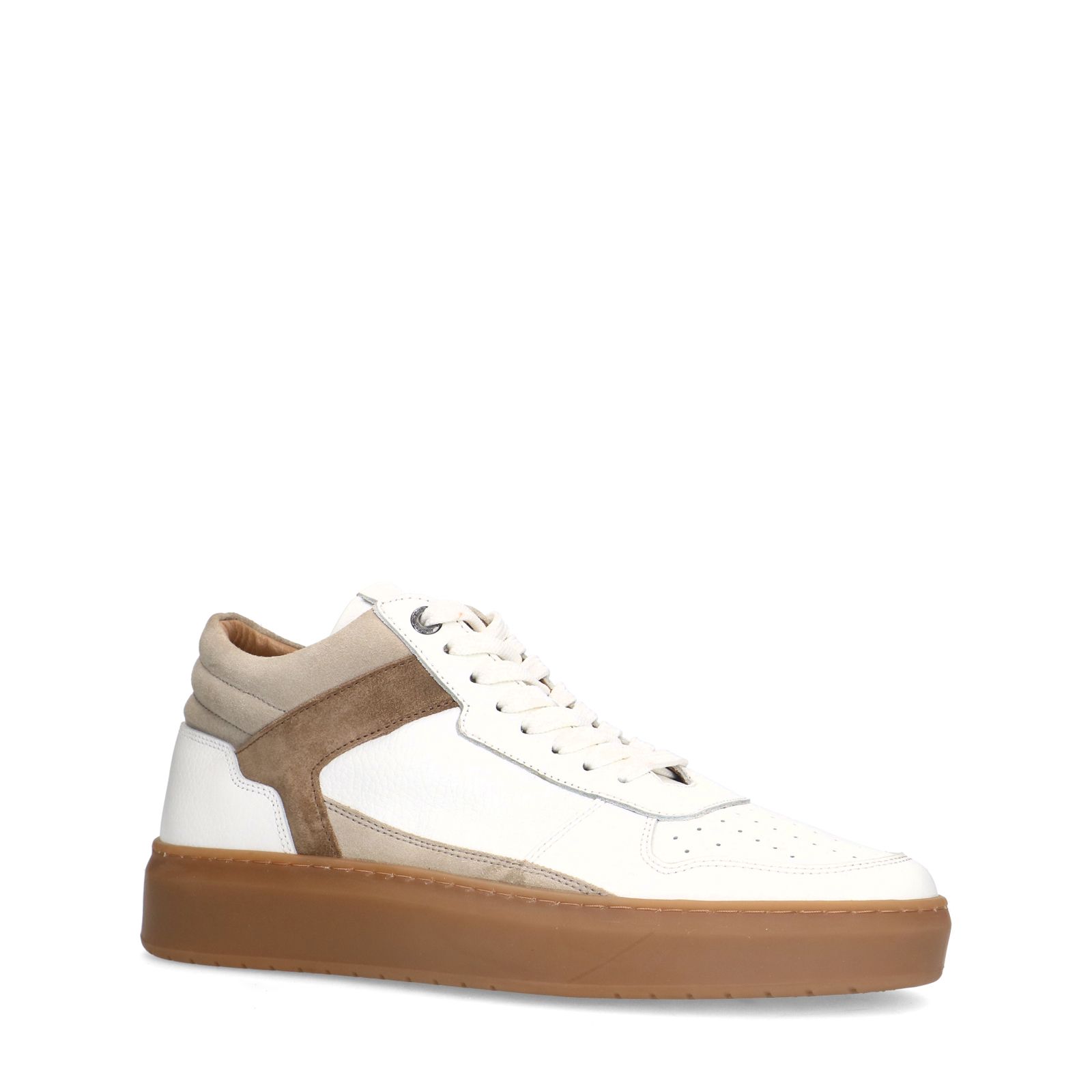 Weiße Ledersneaker mit braunen Veloursleder-Details