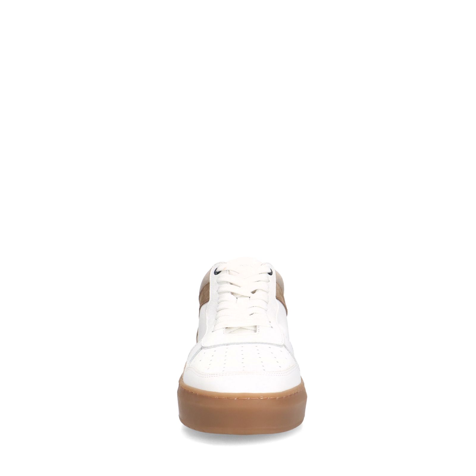 Weiße Ledersneaker mit braunen Veloursleder-Details