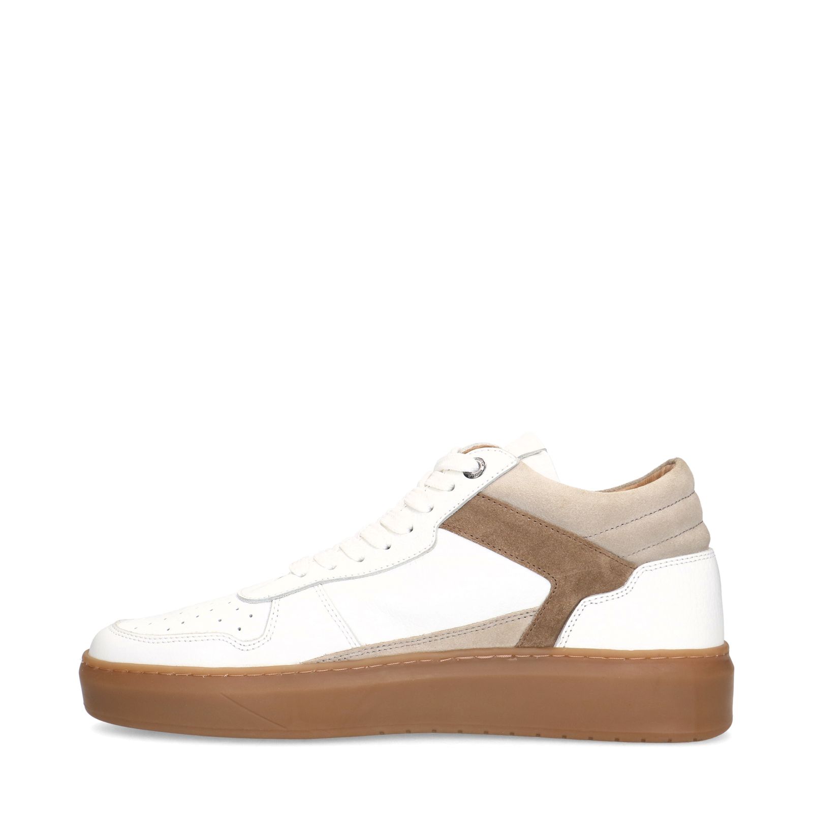 Weiße Ledersneaker mit braunen Veloursleder-Details