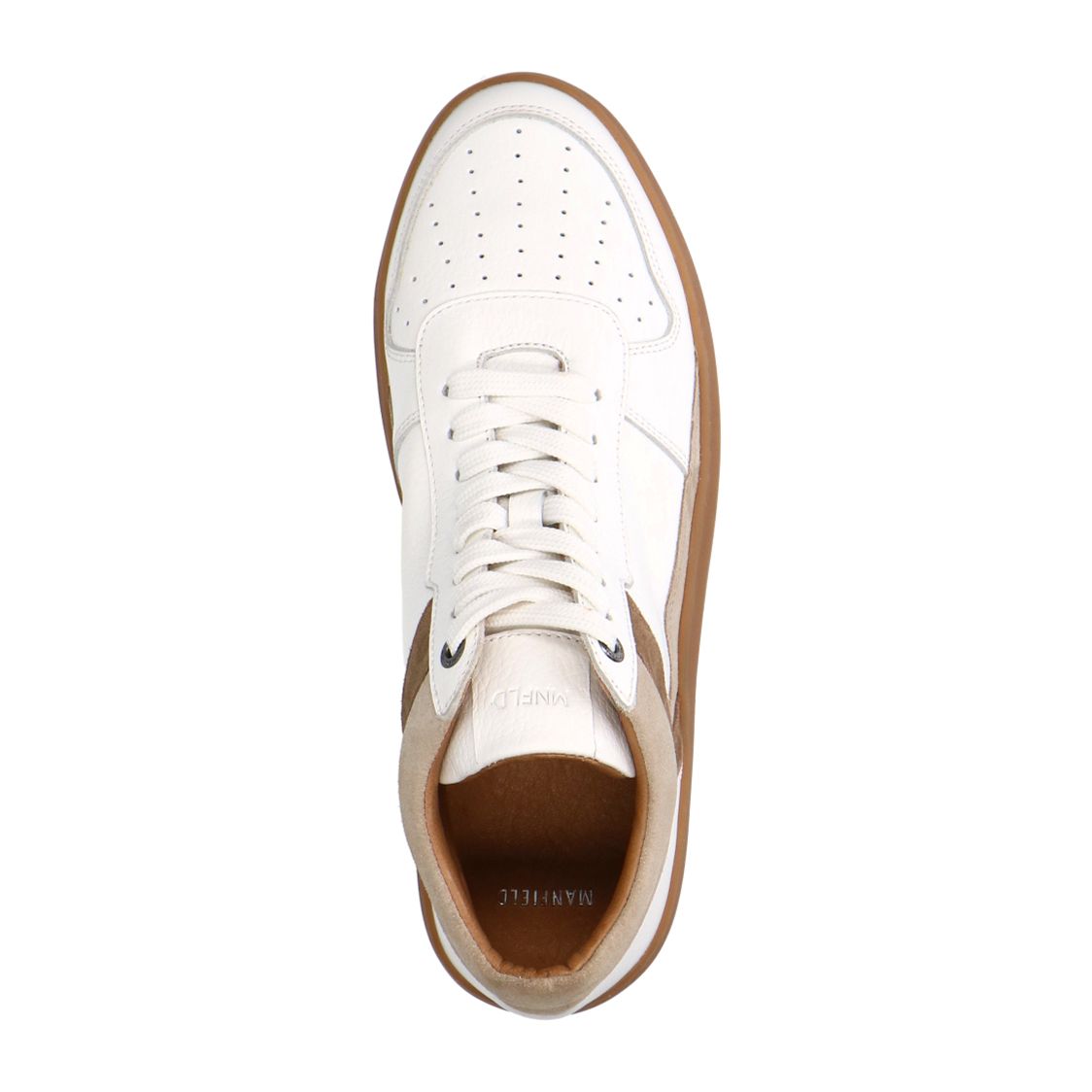 Weiße Ledersneaker mit braunen Veloursleder-Details