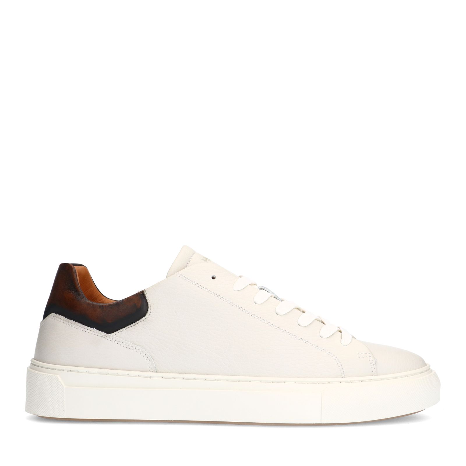 Offwhite Ledersneaker mit braunen Details