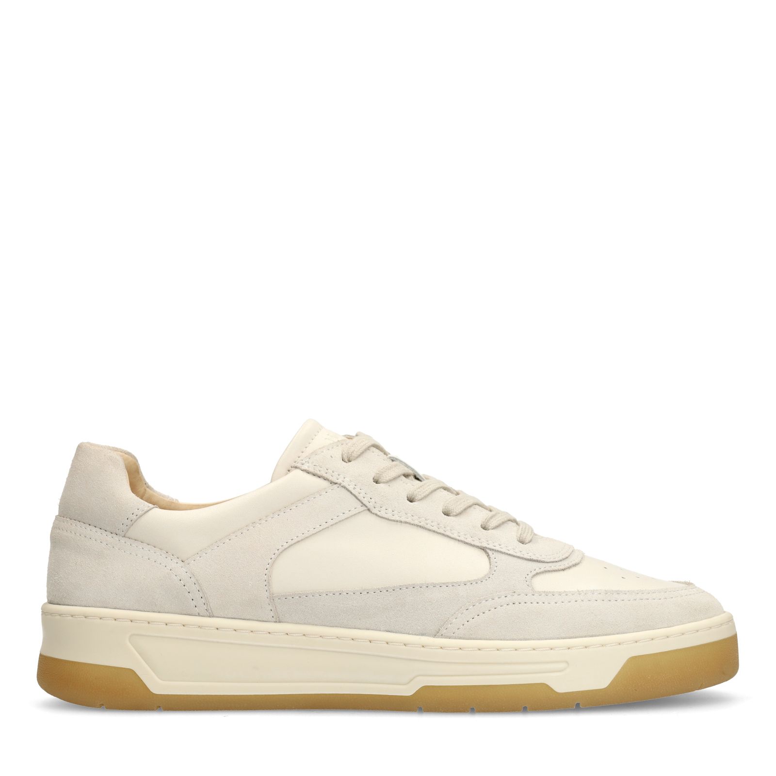 Offwhite Ledersneaker mit Veloursleder-Details