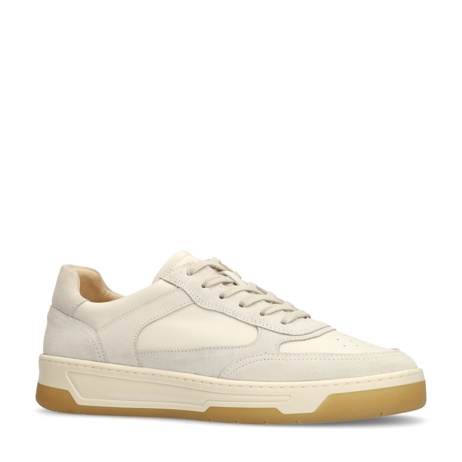 Offwhite Ledersneaker mit Veloursleder-Details
