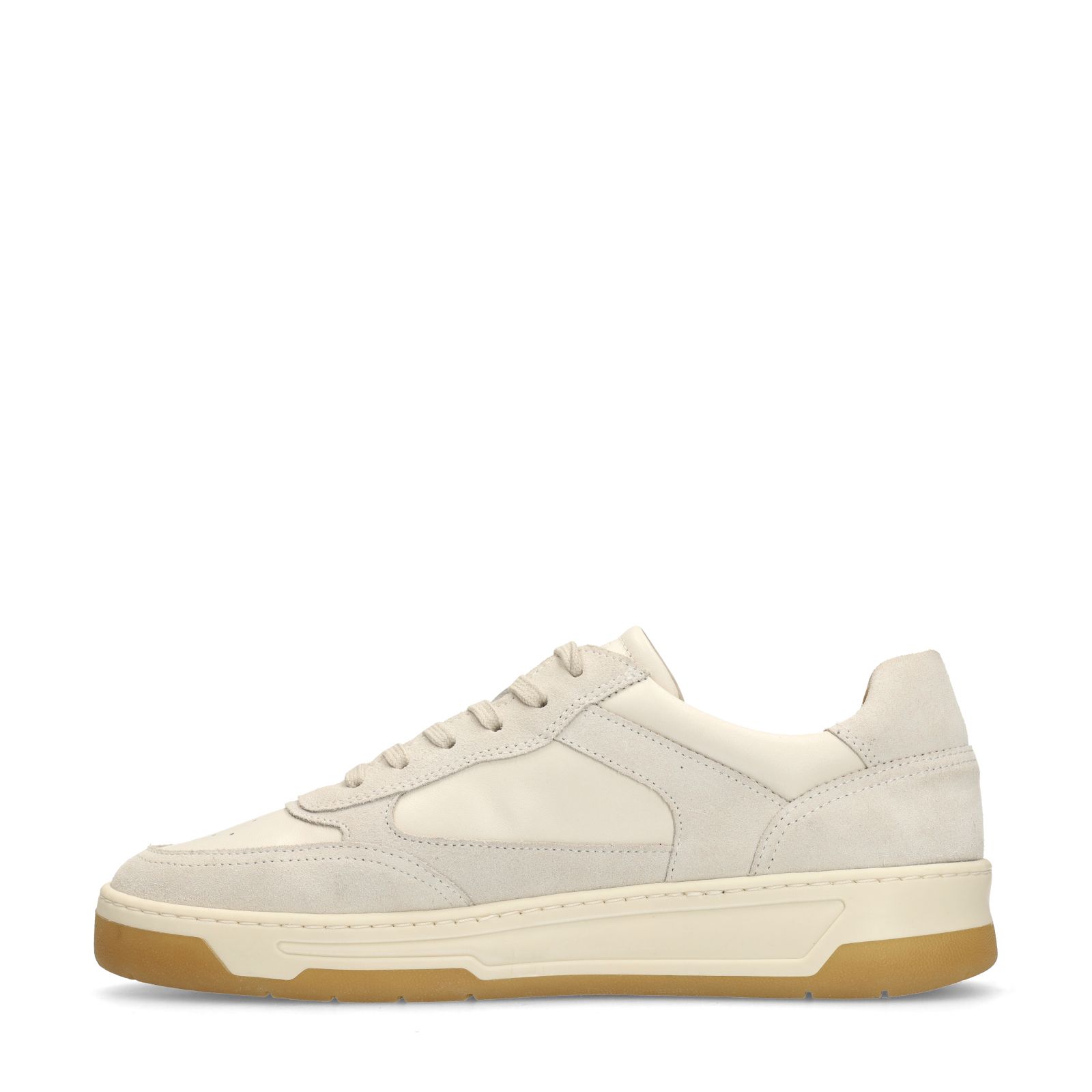 Offwhite Ledersneaker mit Veloursleder-Details