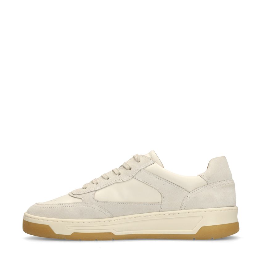 Offwhite Ledersneaker mit Veloursleder-Details