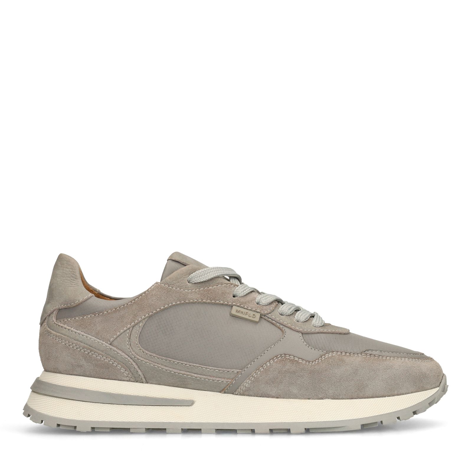 Graue Ledersneaker mit Veloursleder-Details